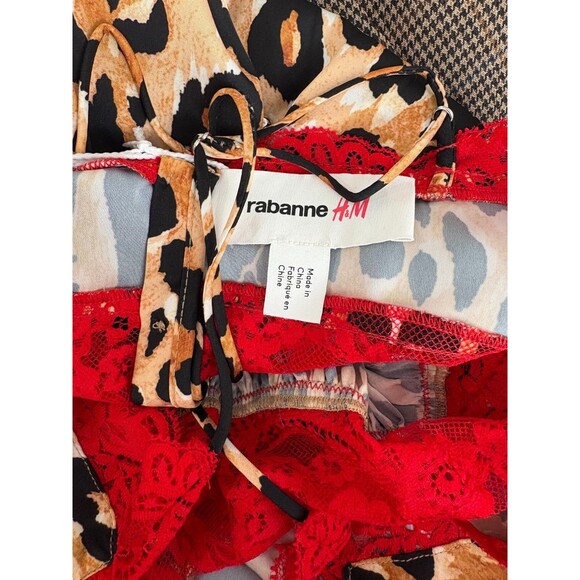 Paco Rabanne XS H&M Dress Leopard Slip Mini Red Lace NEW - Picture 5 of 8